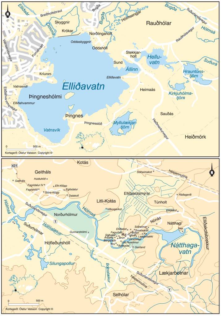Kort af Elliðavatni